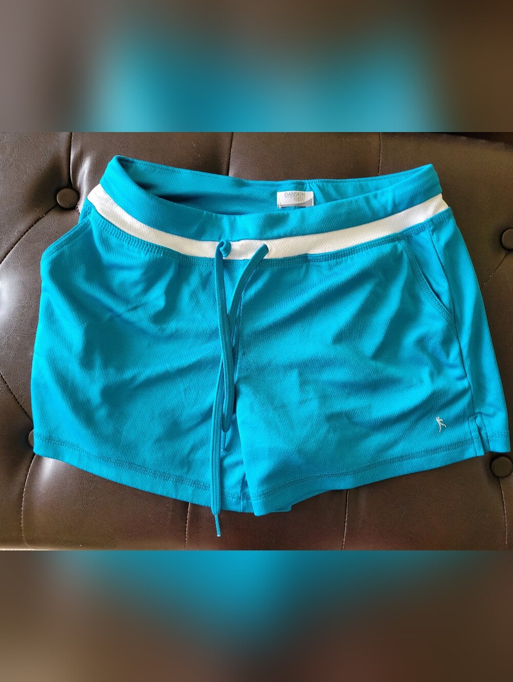 Danskin Now Turquoise Women's Athletic Shorts with White Waistband